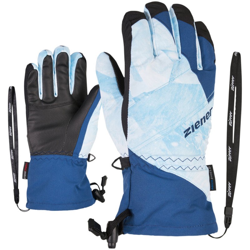 ZIENER AGIL AS® Z-Leash - Junior Ski Gloves - Blue mountain/Print nautic
