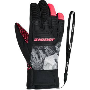 ZIENER LANUS AS® PR - Junior ski gloves - Neon pink/Grey mountain print
