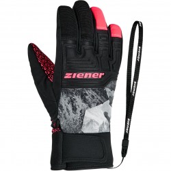 ZIENER LANUS AS® PR - Παιδικά γάντια σκι - Neon pink/Grey mountain print