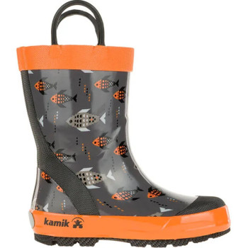 Kamik Fishride - Kid's Rain Boots - Charcoal/Orange