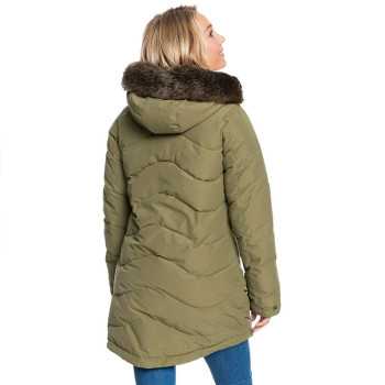 ROXY Ellie - Longline Hooded Waterproof Women's Puffer Jacket - Burnt Olive