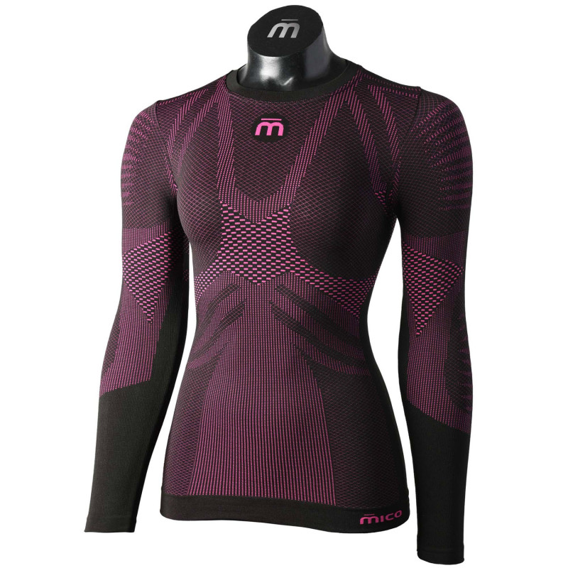 MICO 1436 Extra Dry Skintech - Women's long sleeves round neck Underwear - Black Fucsia
