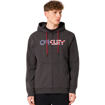 OAKLEY Teddy Full Zip Hoodie - Men's Full Zip Hoodie-  Dark Gray Heather/American Flag