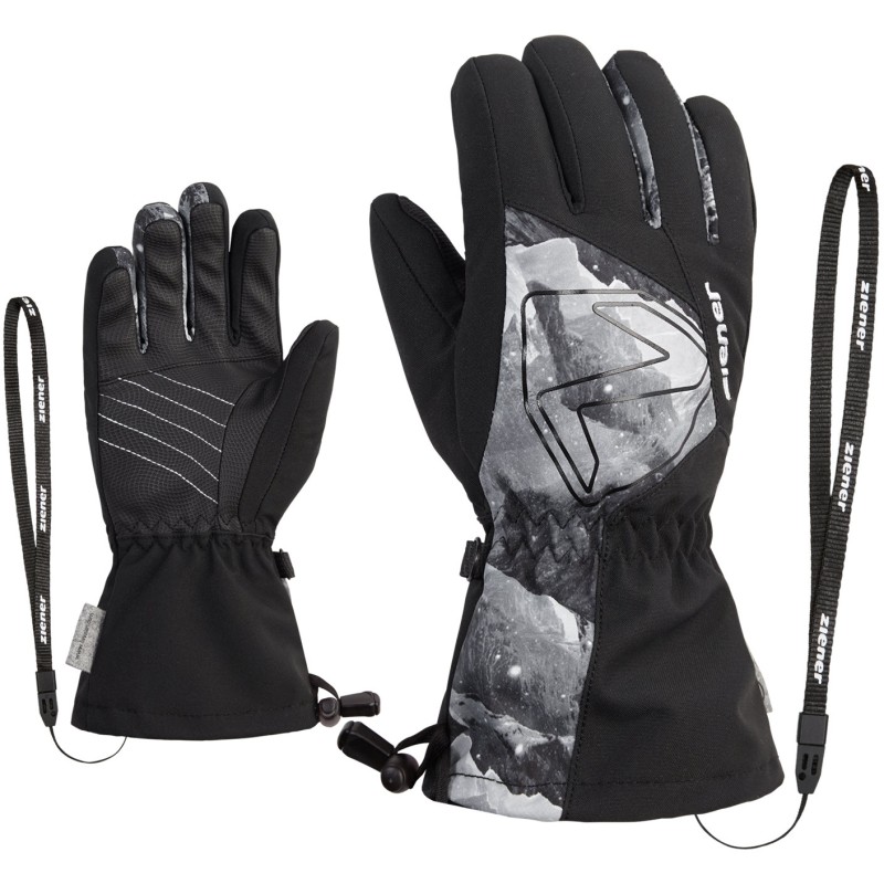 ZIENER Laval AS® AW - Junior ski gloves - Black Grey Mountain Print