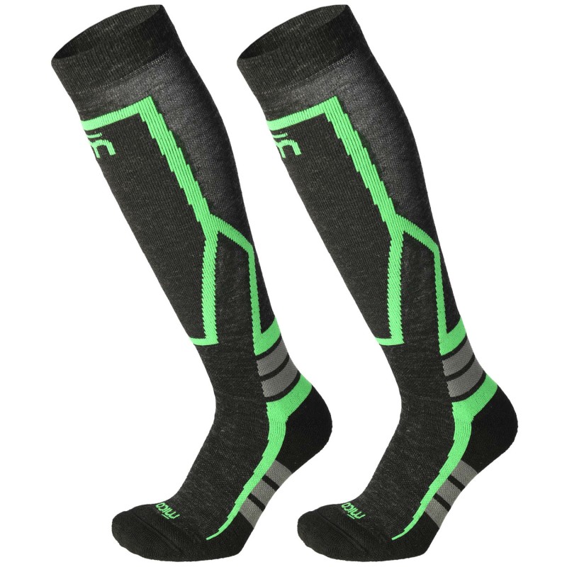MICO 2600 Medium weight Warm control - Kid's ski socks - Black Green