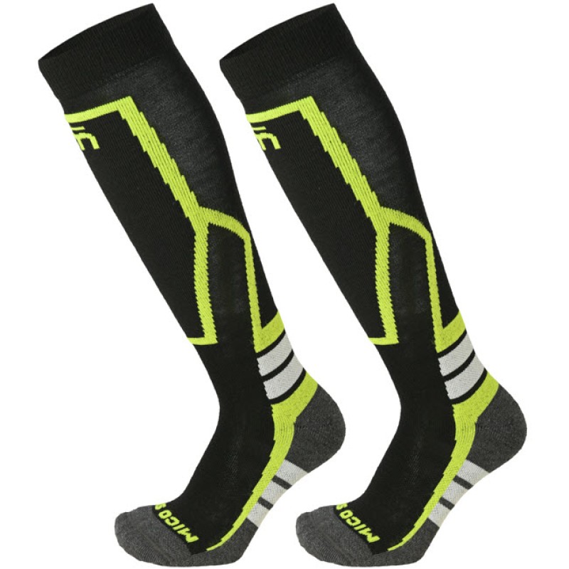MICO 2600 Medium weight Warm control - Kid's ski socks - Black Yellow