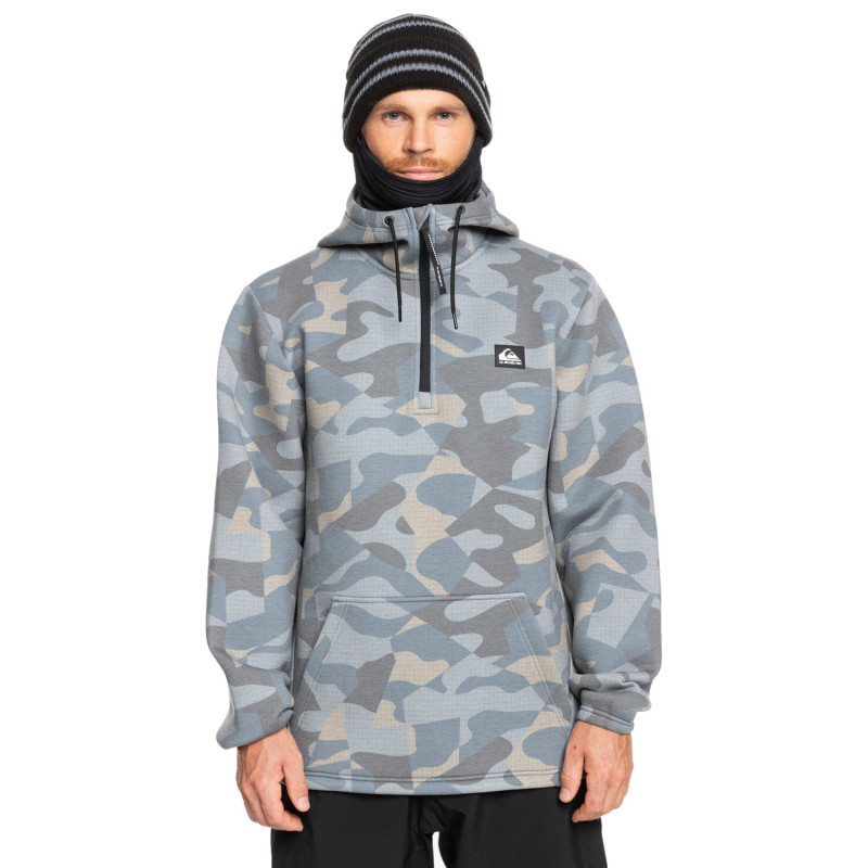 Quiksilver Shredder DWR- Men's Technical Half Zip DWR Hoodie - Puzzle Camo Ice Flow