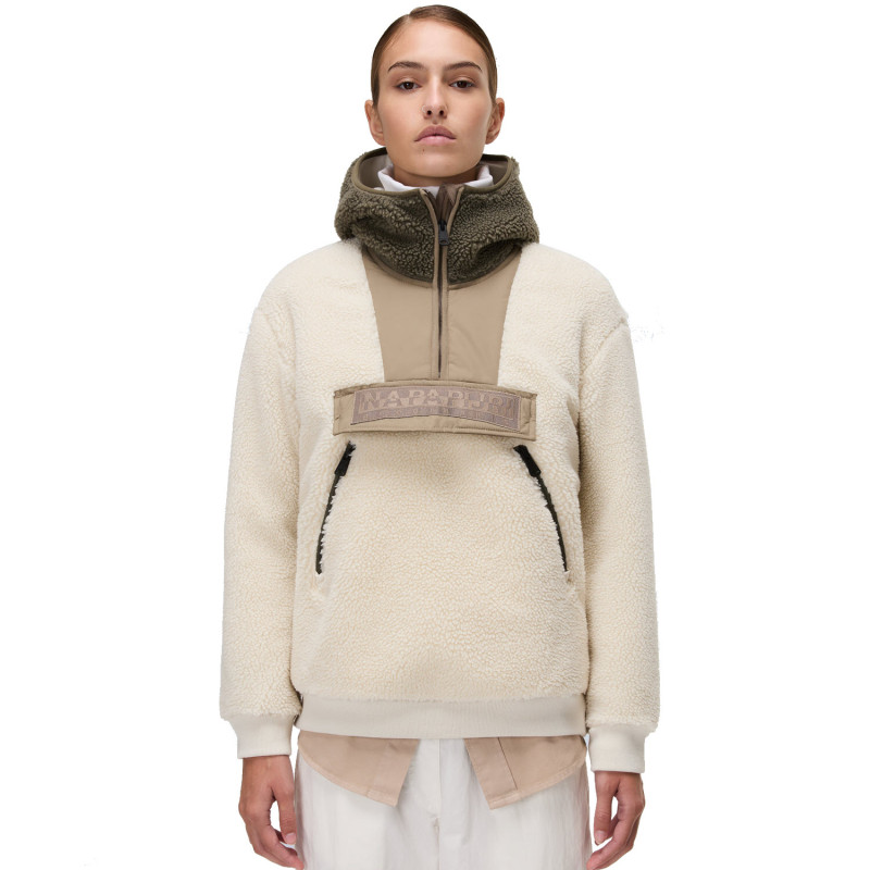 Napapijri Seline Half-Zip Fleece Hoodie -Women's Fleece - Beige Dimity
