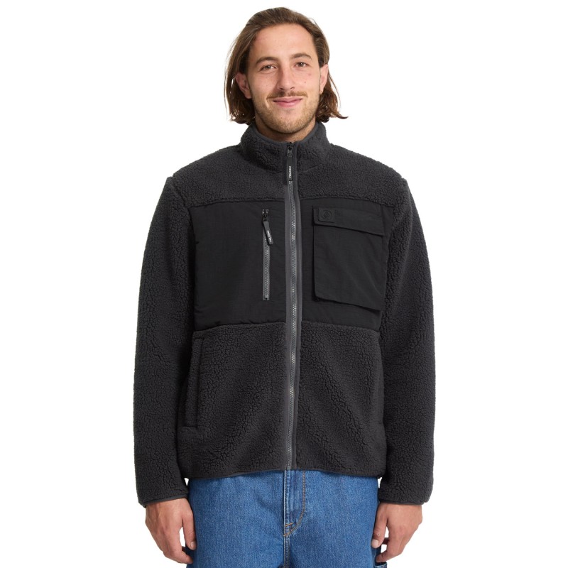 Volcom Storm Stone Full-Zip Sherpa Sweatshirt - Men's Fleece Jacket - Asphalt Black