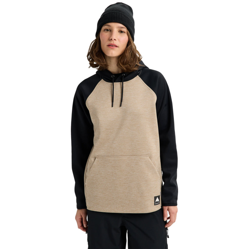 BURTON Crown Weatherproof Pullover Fleece - Women's Technical DWR Sweatshirt - Summit Taupe Heather/True Black