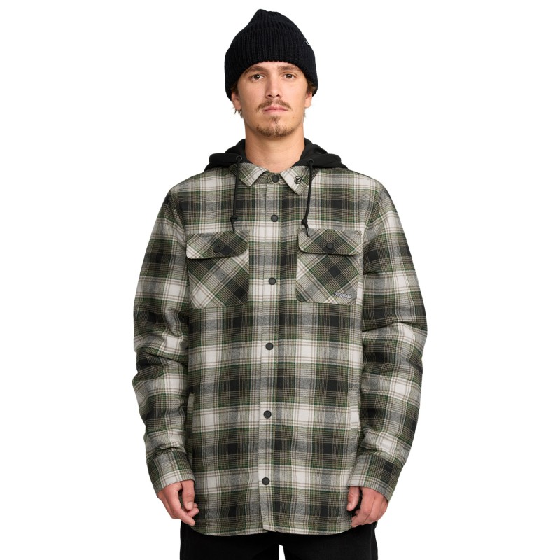 Volcom Kenson Insulated Flannel Jacket - Men's Insulated Flannel Shirt - Black Green