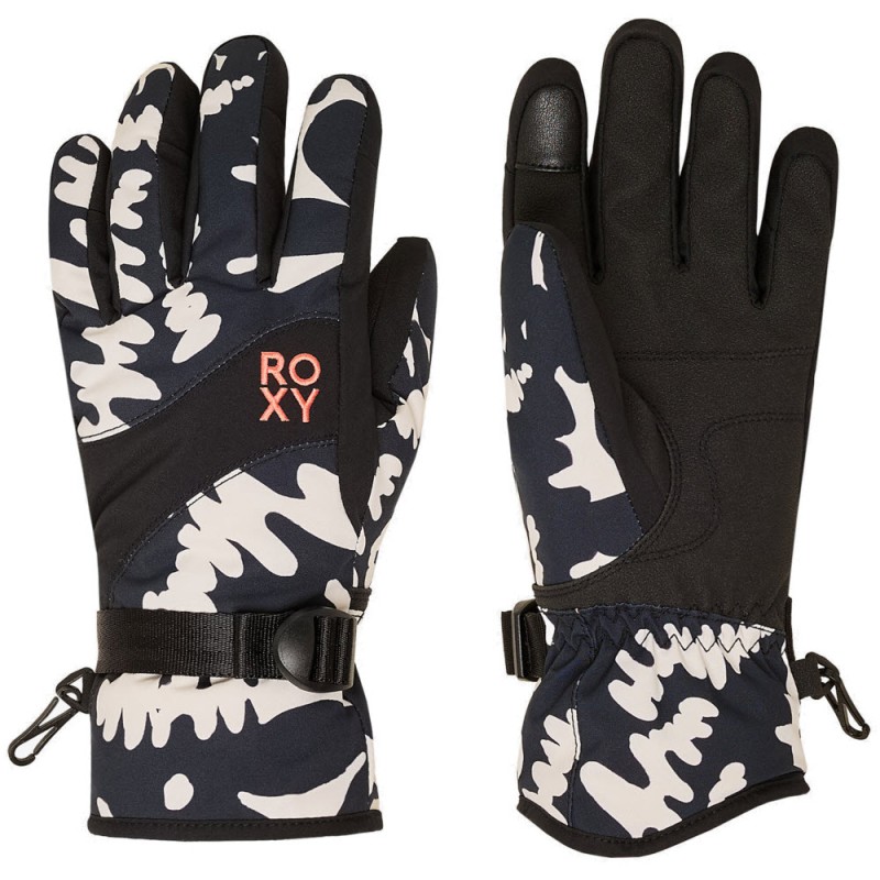 ROXY Jetty 2 - Snowboard/Ski Gloves for Women - True Black Big Flower