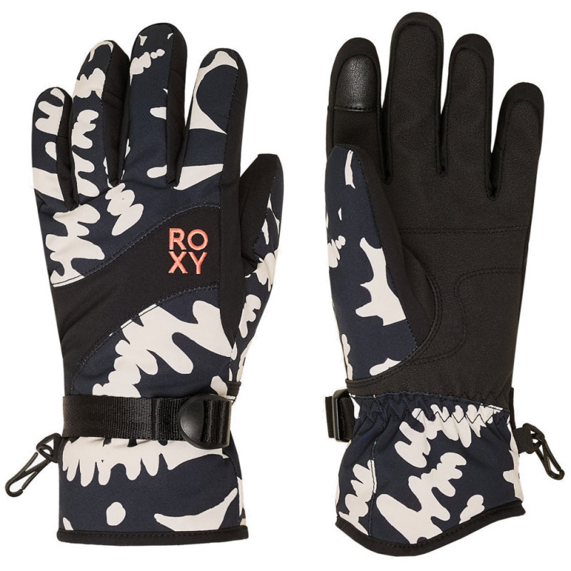 ROXY Jetty 2 - Snowboard/Ski Gloves for Women - True Black Big Flower