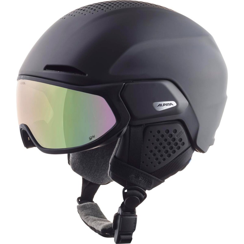 ALPINA Alto Hi-EPS + Visor QV Quattroflex/Varioflex - Ski/Snowboard Helmet with Visor - Black matt/Cobalt-Green Mirror