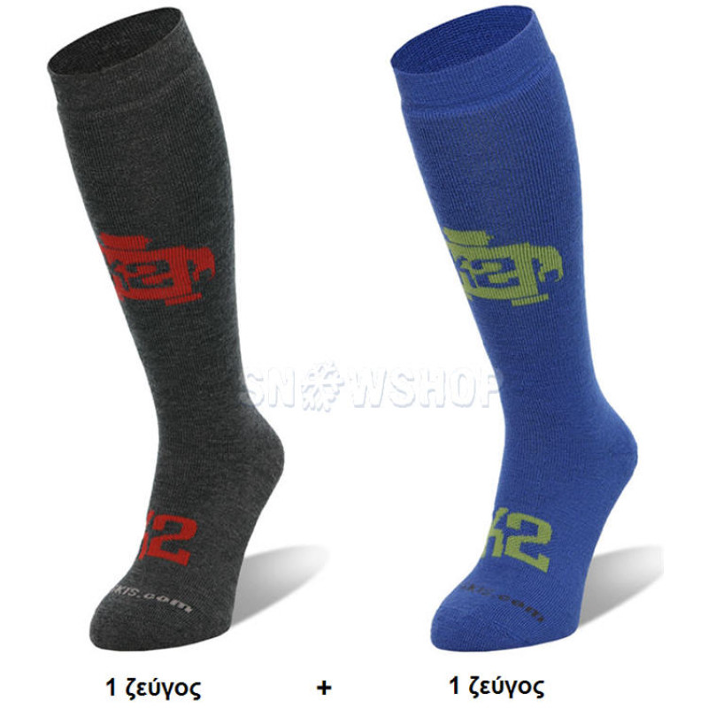 K2 THE JUVY SKI SOCKS Black/Blue KID'S (2 PAIRS)