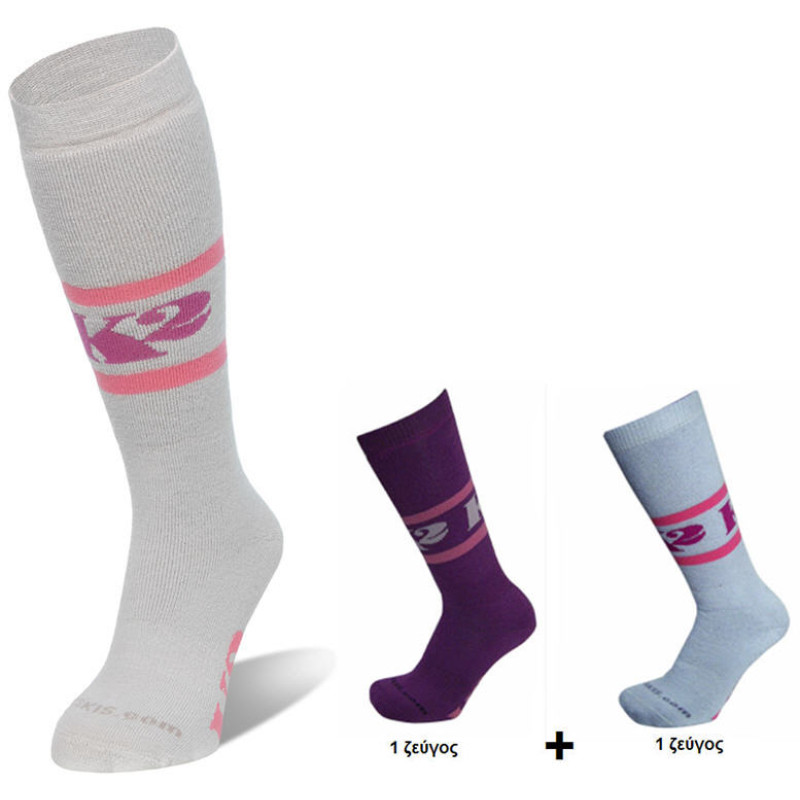 K2 THE JUVY SKI SOCKS Violet/Gray KID'S (2 PAIRS)