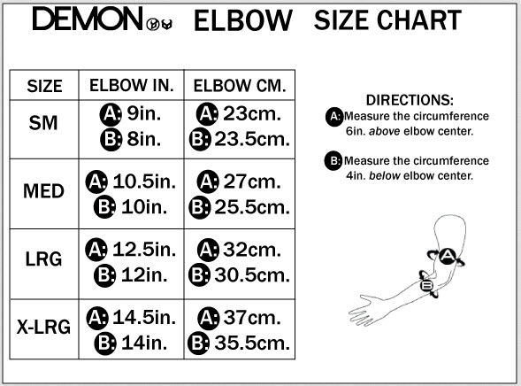 DEMON ELBOW SIZE CHART