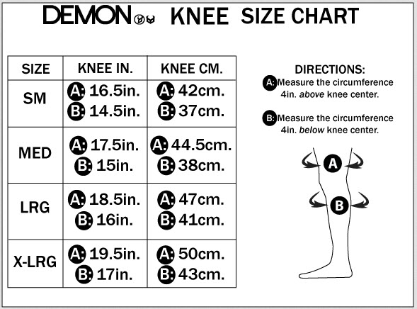 DEMON KNEE SIZE CHART