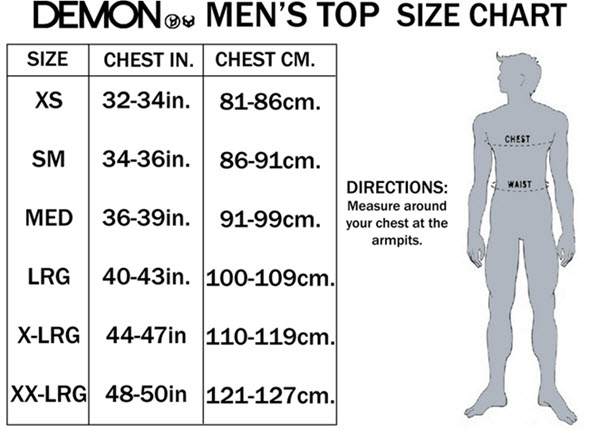 DEMON MENS TOP SIZE CHART