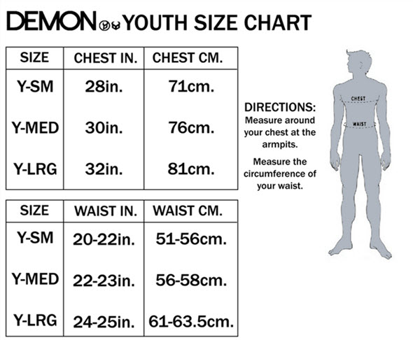 DEMON kids TOP SIZE CHART