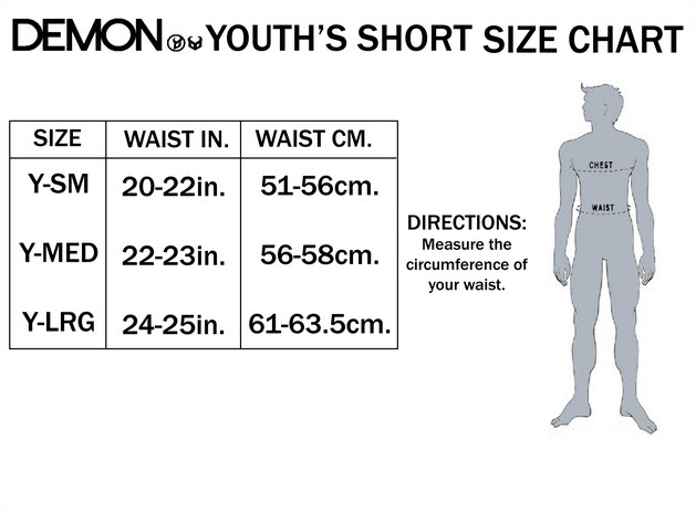 DEMON kids shorts SIZE CHART