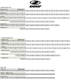 Ziener Size Chart