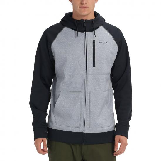 BURTON Crown Bonded Men's Full-Zip Hoodie - Gray Heather/True Black