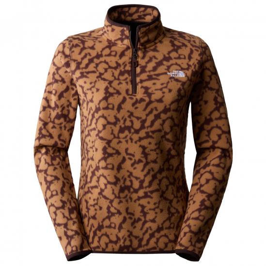 THE NORTH FACE Women's 100 Glacier Printed 1/4 Zip Fleece - Almond Butter Graphic/Dye Print