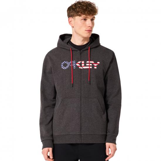 OAKLEY Teddy Full Zip Hoodie - Ανδρική Ζακέτα φούτερ-  Dark Gray Heather/American Flag