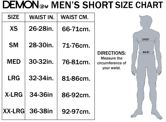 DEMON MENS SHORT SIZE CHART