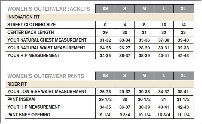 LIQUID WOMENS SIZE CHART