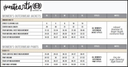 PLANET EARTH WOMENS SIZE CHART small