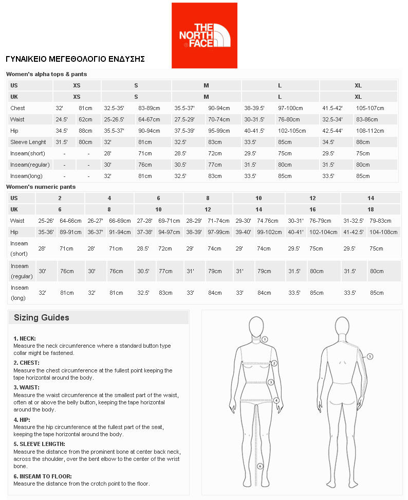 THE NORTHFACE WOMENS SIZE CHART ENDYSH