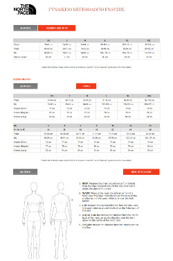 NORTHFACE WOMAN SIZE CHART SMALL